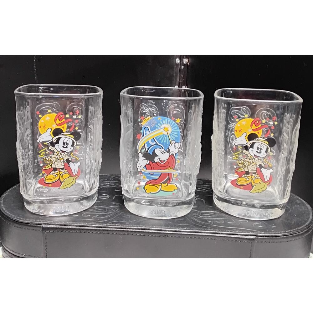 Set of 3 Mickey Mouse Drinking Glasses 2 Safari 1 Fantasia Mc Donalds